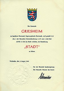 Die Urkunde der Stadtrechte vom 12. September 1965  
